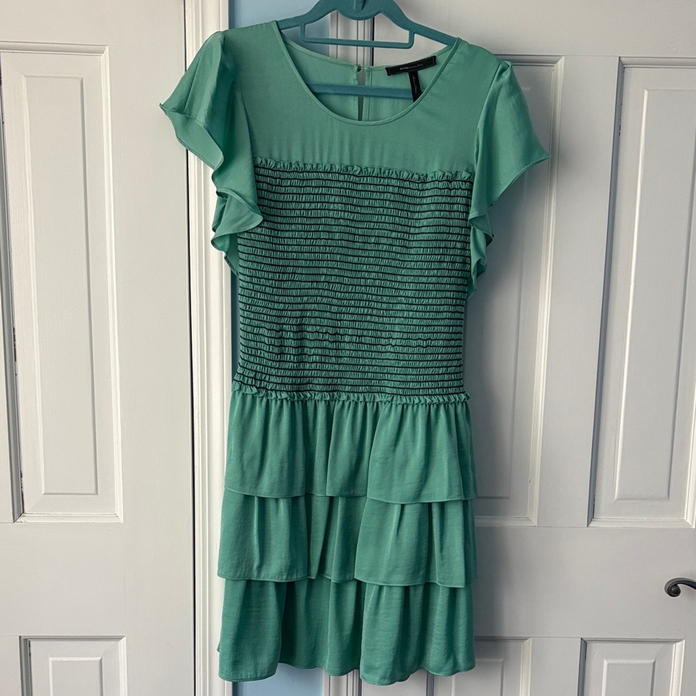 BCBGMaxAzria Teal Green Tiered Ruffle Dress